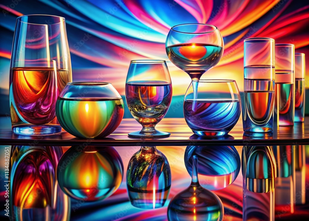 Aufkleber double exposure photography of glass fluid shapes with colorful reflections in a captivating 3d rend