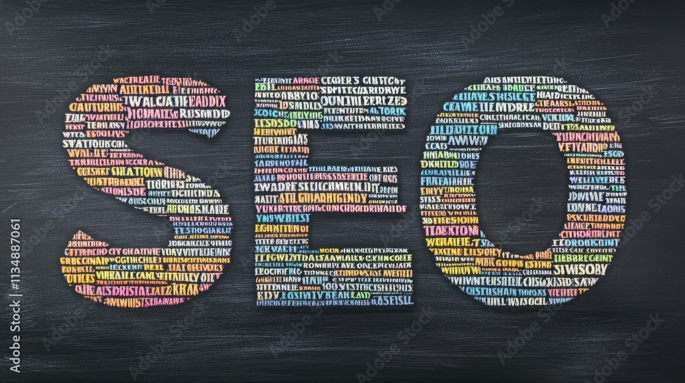 Aufkleber seo word cloud collage on blackboard representing search engine optimization concepts and strategies