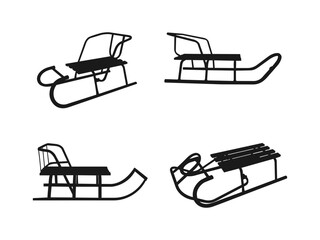 sled, wooden sledge silhouette, outline vector symbol icon design. Wooden sled silhouette vector illustration. Wooden snow sled black shape. Isolated on white background.