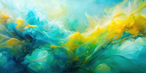 Abstract Swirls of Vibrant Green and Golden Hues, Dancing and Blending in an Ethereal Symphony