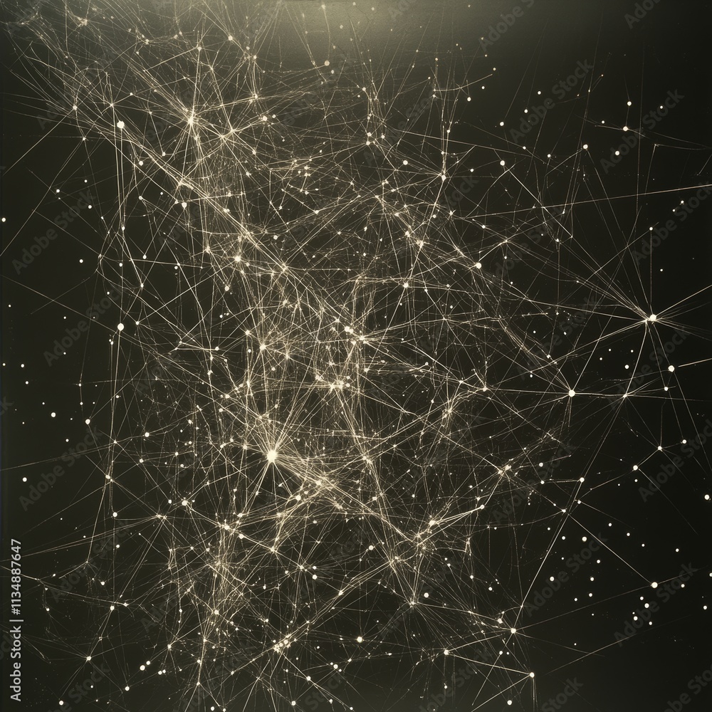 Poster web of connections in the cosmos revealing intricate patterns and distant stars against a dark backd