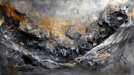 Fototapeta premium Textured ore from a lead and zinc mine, featuring dark mineral formations and metallic hues, highlighting geological layers and rich colors, mining, geology, natural resources, abstract design.