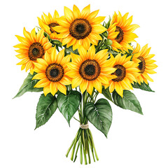 Fototapeta premium Summer flowers watercolor painting of sunflowers in a bright garden vibrant colors artistic viewpoint nature's beauty