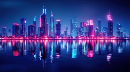 Neon Cityscape Reflection: A Futuristic Nightscape