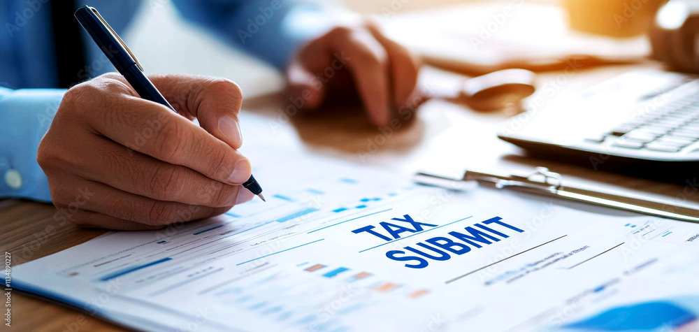 Poster professional tax submission process efficiently submit your tax documents in a modern office environ