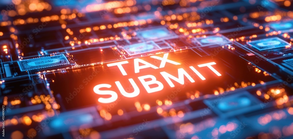 Poster professional tax submission process digital environment interactive visuals futuristic concept optim