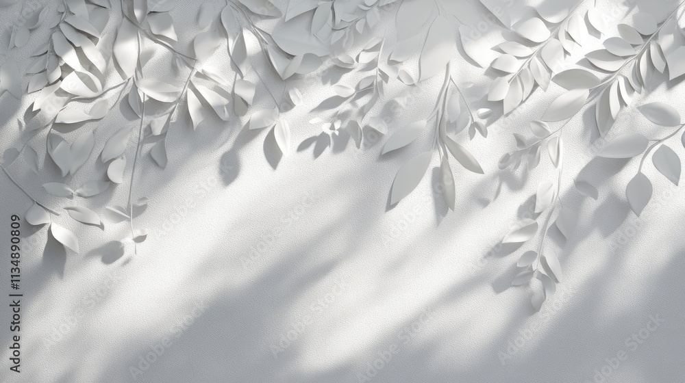 Poster elegant white paper leaves casting shadows on a light background creating a serene natural abstract 