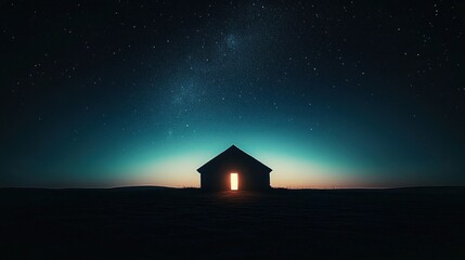 Silhouette of an Old Cottage Under a Starry Night Sky
