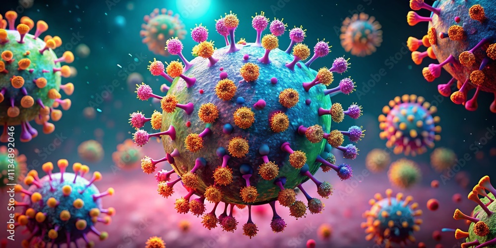 Aufkleber dynamic 3d render of animated virus with looping animation and alpha channel for scientific and medi