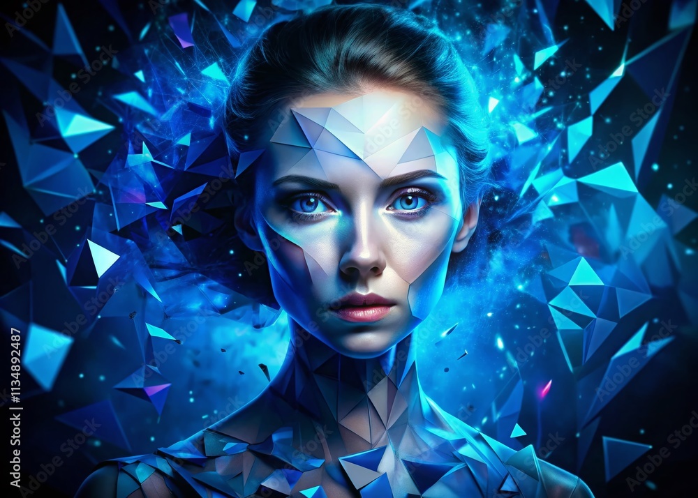 Aufkleber dynamic blue polygons on dark background with animation effects for modern digital art and technolog