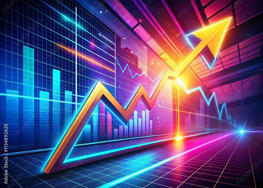 Poster dynamic business growth with neon arrow background representing success and progress in a modern cor