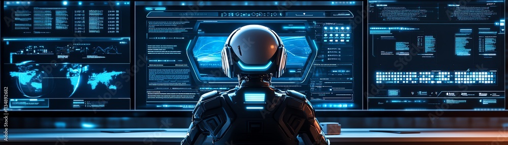 Poster aidriven customer support chatbot interface displayed on a desktop, business professional managing r