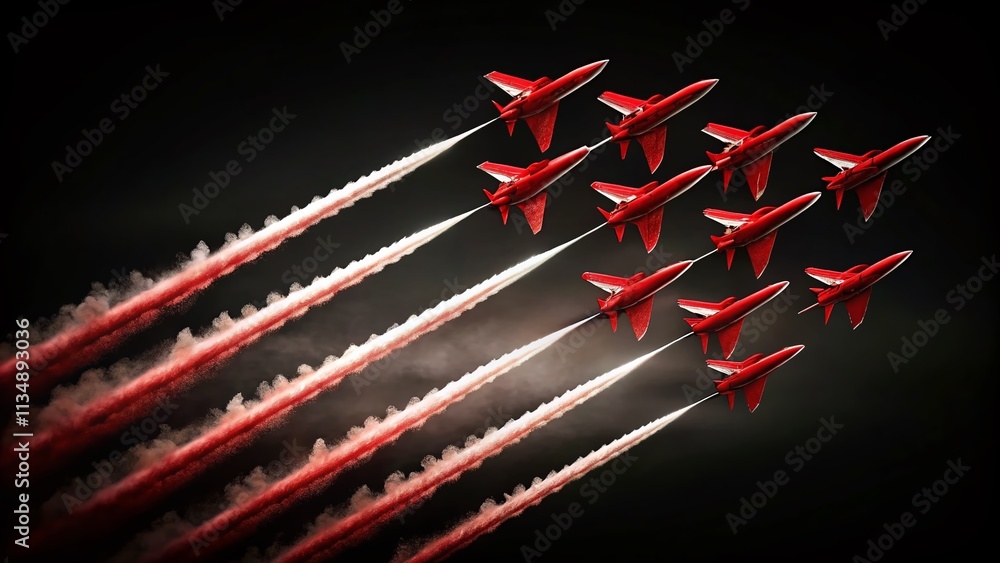 Aufkleber dynamic display of red arrows on black background for bold visual impact in contemporary designs and