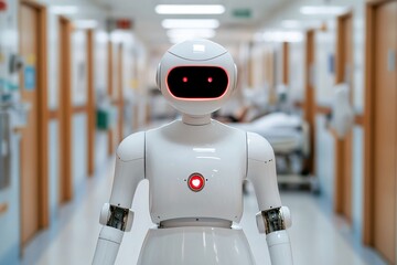 A humanoid robot providing emotional support to hospital patients.
