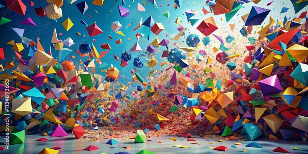 Poster dynamic geometric shape confetti animation in a vibrant color palette for celebratory events and fes