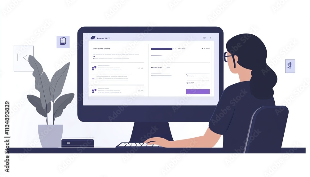Poster business professional using an aipowered chatbot interface on a computer screen, managing customer s