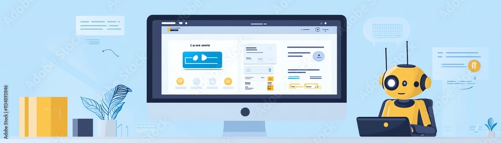 Poster business professional using an aipowered chatbot interface on a computer screen, managing customer s