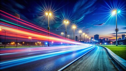 Obraz premium Dynamic Night Photography of a Sporty Background Featuring Speed Motion Design with Spot Strips and Ample Copy Space for Creative Use