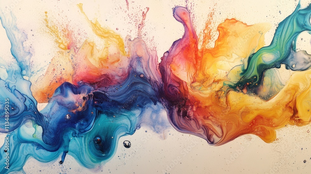 Poster colorful abstract ink in water creating dynamic fluid art pattern on white background for creative d