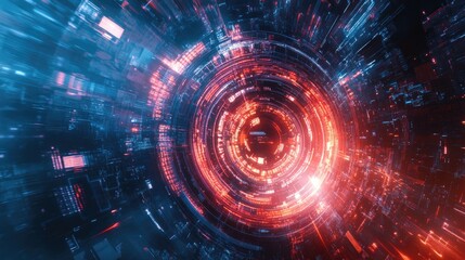 Obraz premium Futuristic abstract digital circuit technology background with vibrant glowing elements in a dynamic circular design