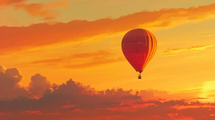 Fototapeta premium Majestic Hot Air Balloon Soaring Through a Vibrant Sunset Sky