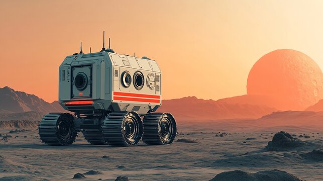 A sci-fi-inspired robot exploring an alien planet.