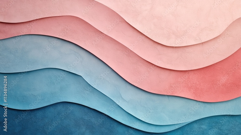 Poster textured layered abstract background in soft pastel colors of pink blue and coral creating a soothin