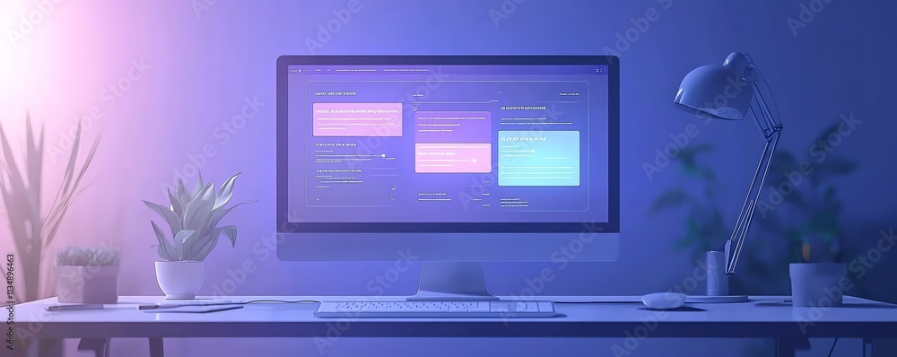 Poster hightech ai customer support chatbot interface displayed on a monitor, business professional handlin