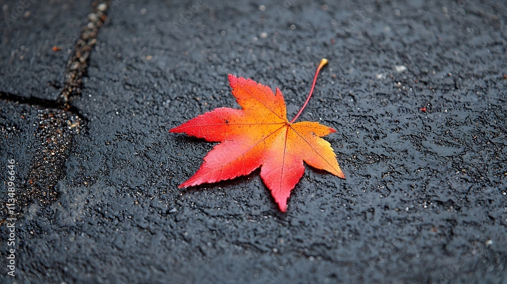 Poster vibrant maple leaf drifting down in autumn symbolizing change and passage of time