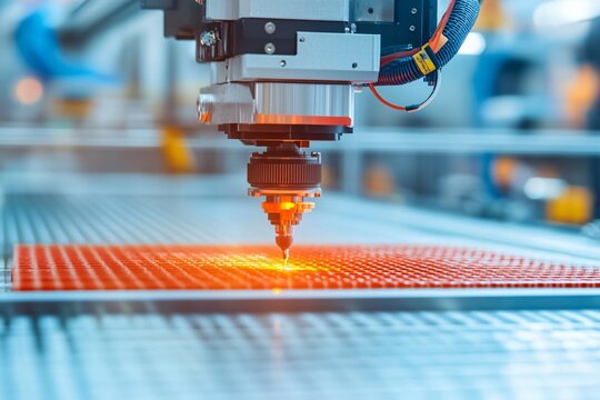 An automated 3D printing machine creating complex components.
