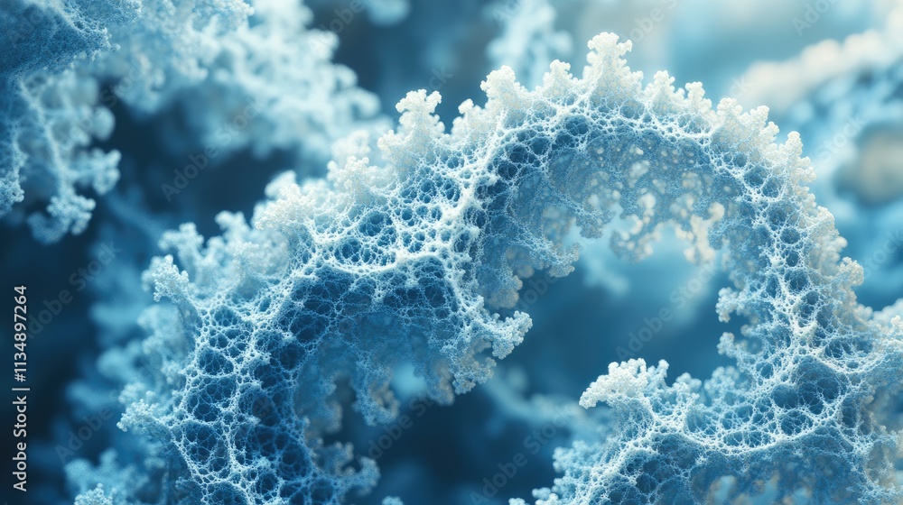 Poster intricate 3d fractal close-up showcasing delicate patterns and textures in a blue-hued computer-gene