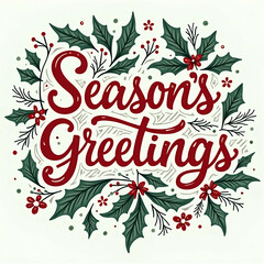 season's greetings christmas card with holly
