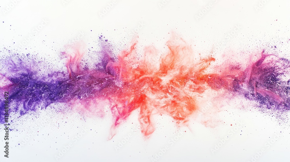 Poster colored powder explosion creating a vibrant abstract background with dynamic motion on a white canva