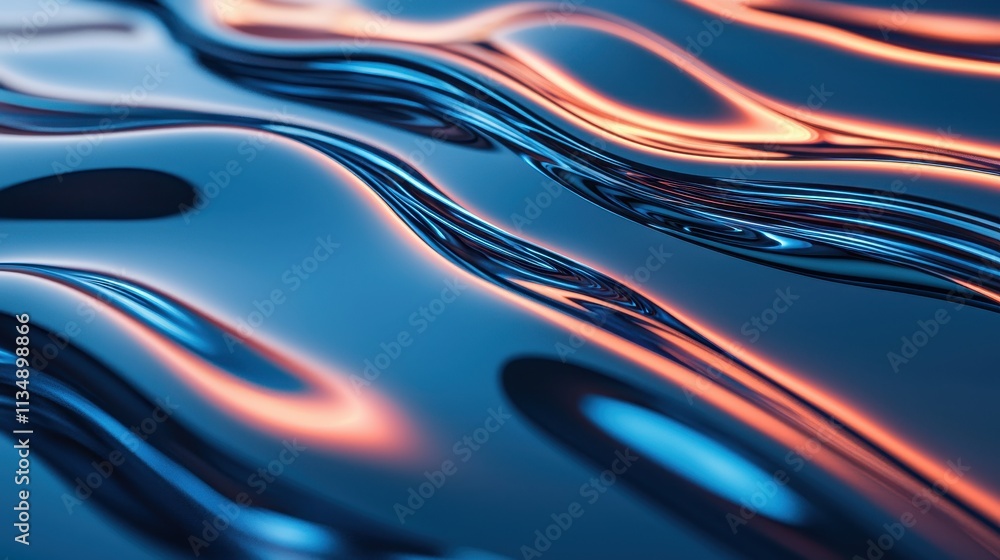 Aufkleber colorful fluid patterns with blue and orange waves reflecting light in abstract composition