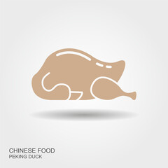 Traditional dish of Chinese cuisine. Peking duck, flat icon, vector illustration with shadow