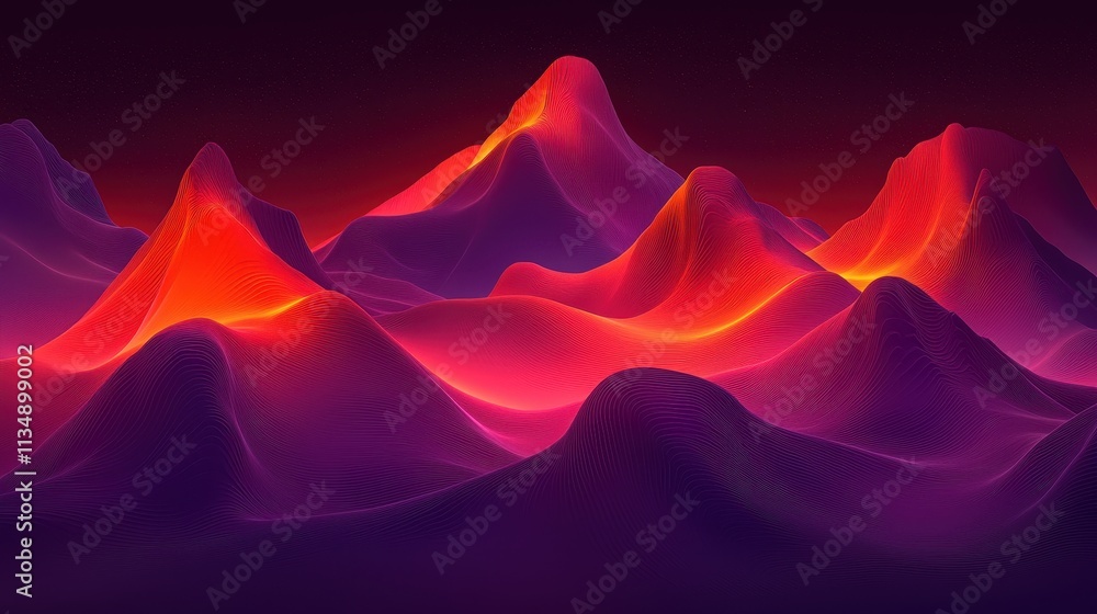 Poster colorful abstract landscape with smooth waves and dynamic gradient lighting