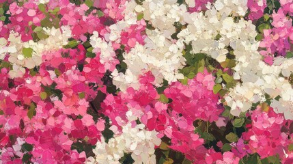 Obraz premium Vibrant pink and white bougainvillea flowers in full bloom, creating a colorful floral display with lush green foliage, nature, gardening, floral beauty, brightness.