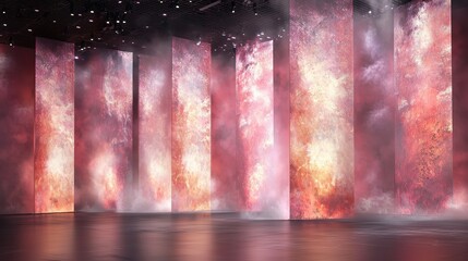 Abstract Art Installation with Colorful Light Effects in Modern Exhibition Space