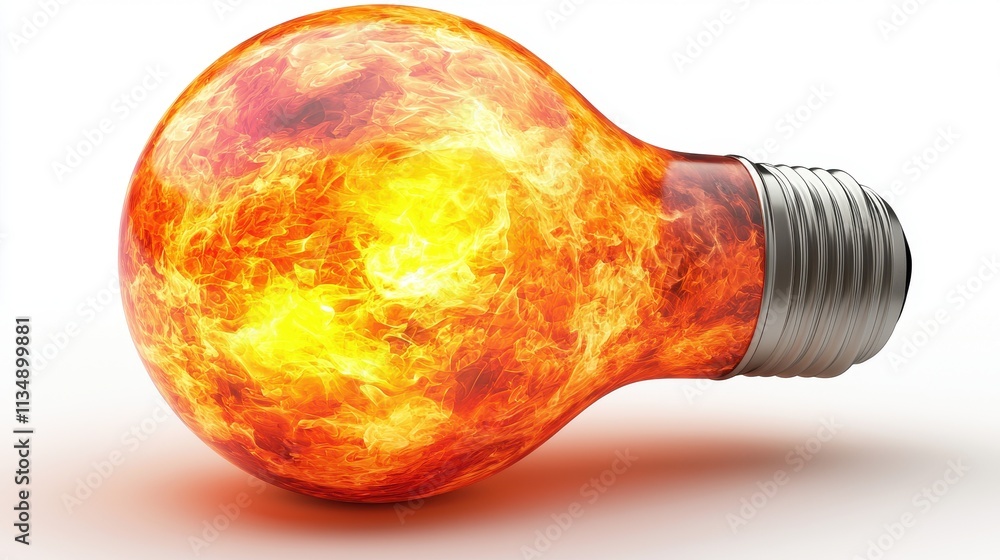 Poster bright flame light bulb with fiery colorful effect and dynamic energy design