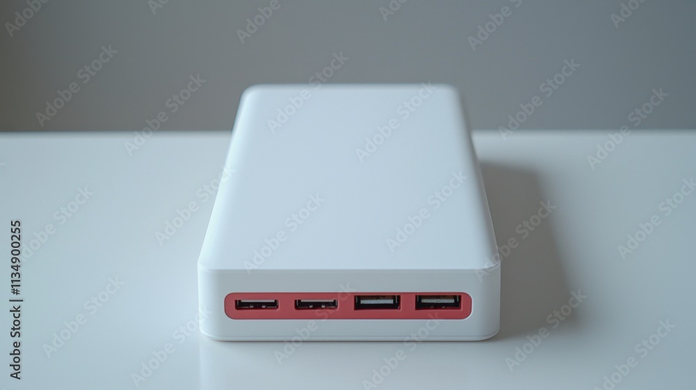 Poster modern usb hub with multiple ports on minimalist table background