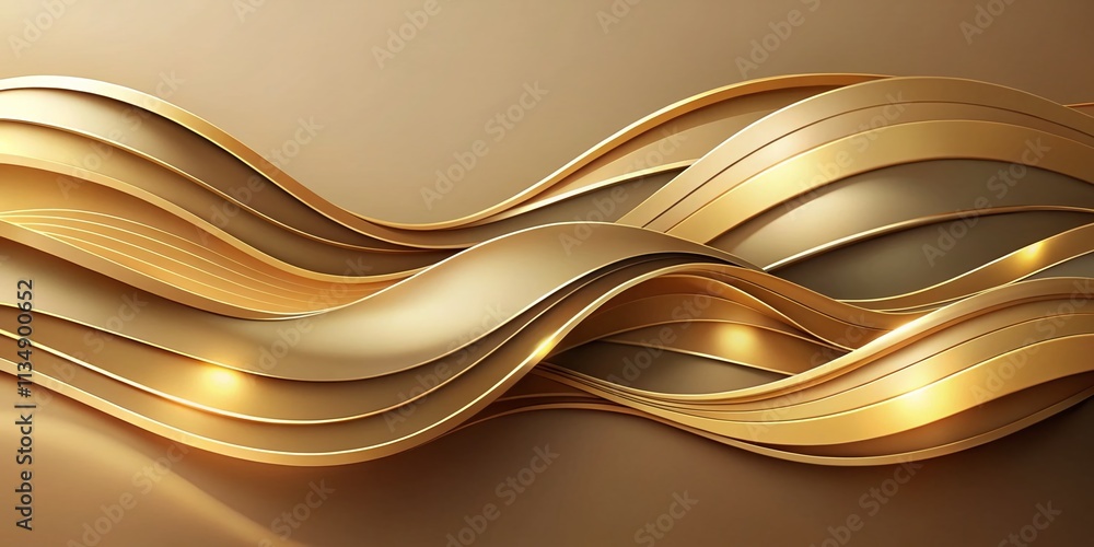 Poster elegant abstract background featuring gold wave shapes in a papercut style for modern design and aes