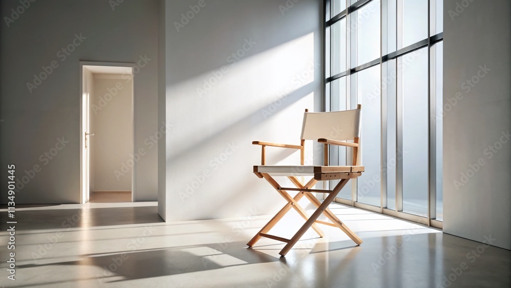 Poster elegant architectural design of a director chair in minimalist line art style, perfect for modern in