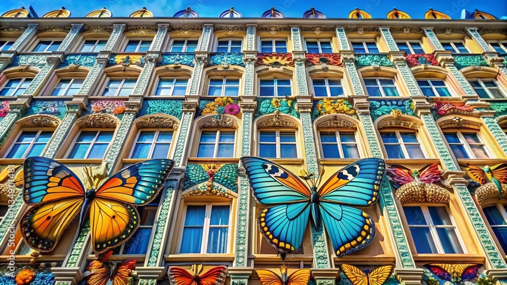 Aufkleber elegant architectural design featuring a butterfly motif in a vibrant seamless pattern for modern in