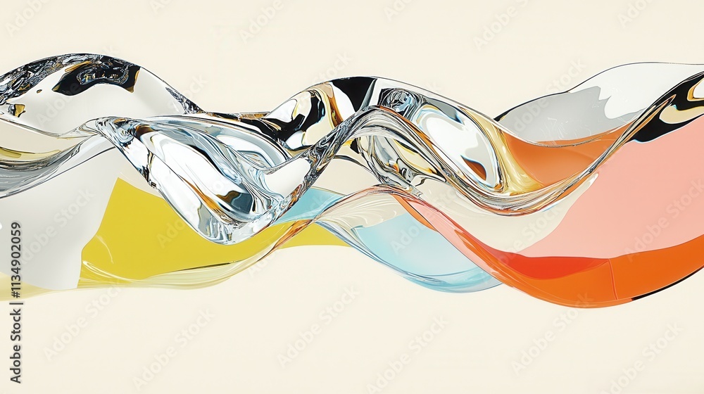 Poster colorful abstract waves of fluid glass on a light background creating an artistic effect