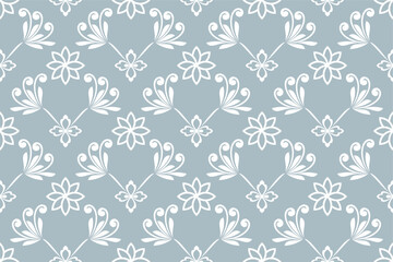 Damask floral design element. Blue and white. Graphic ornament royal wallpaper vector background.