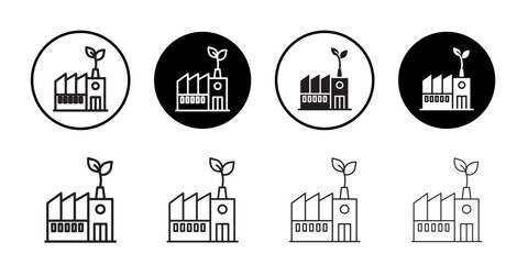 Green factory icon Thin line art collection