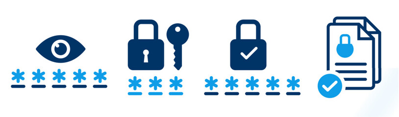 Password security vector icons.  safety and protection reflecting secure document. lock and pin code icons

