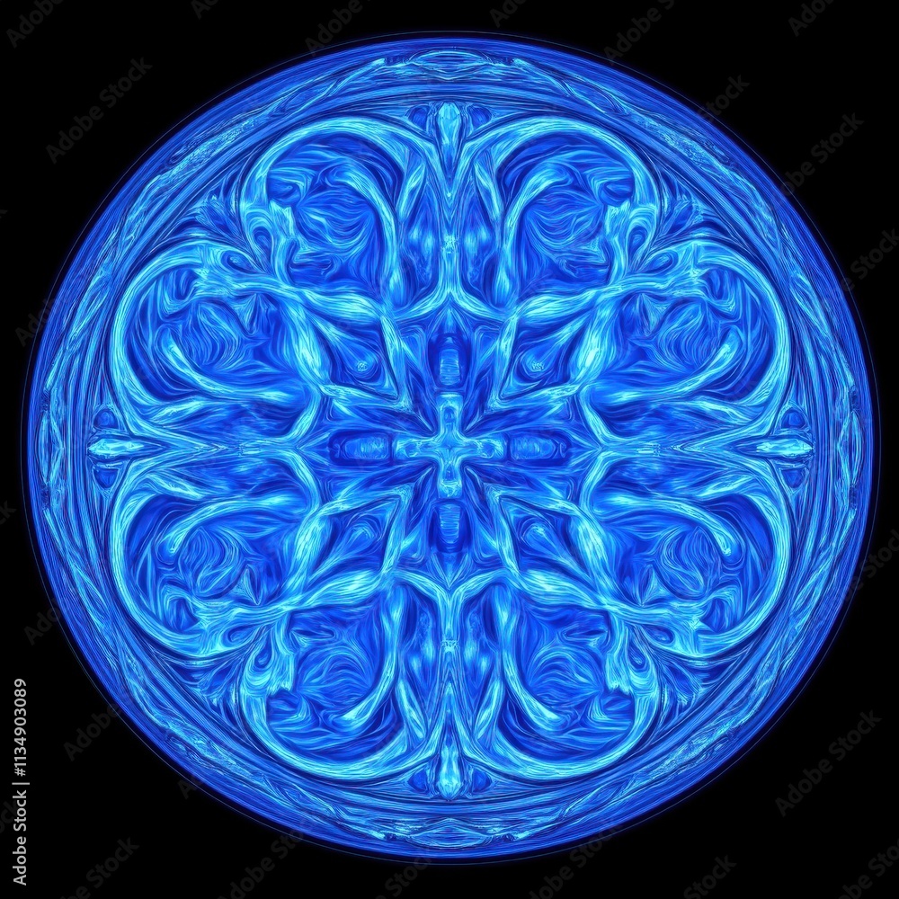 Aufkleber intricate blue swirl pattern on a dark background in a circular design