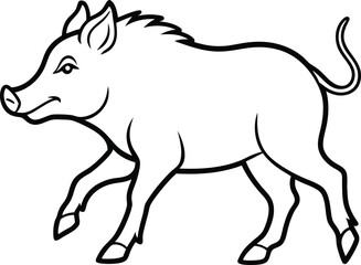 Charging Wild Boar Icon Vector Illustration in Line Art