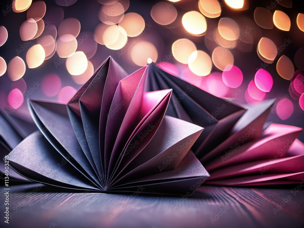 Poster elegant black and pink geometric patterns with folded paper texture and bokeh effect for artistic ba